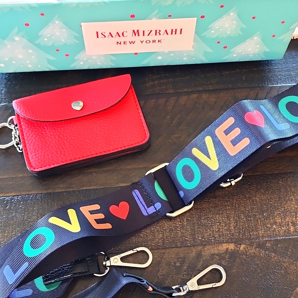 Isaac Mizrahi Strap & Credit Card holder in red.  Purse not included. O1:214:13